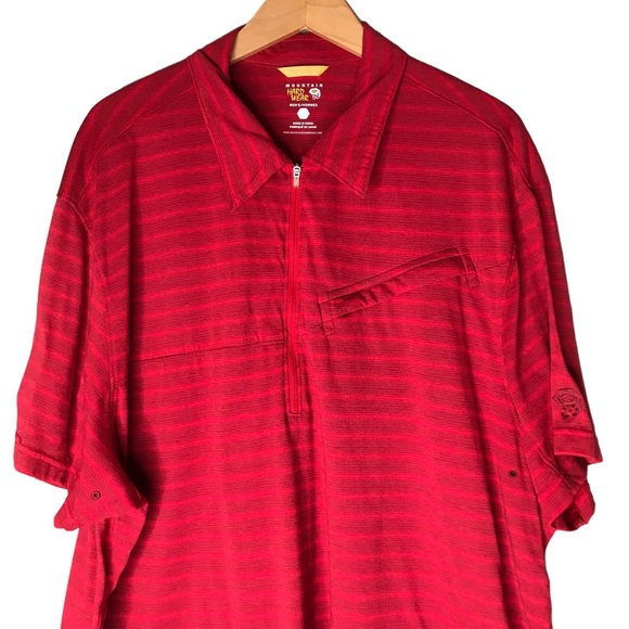 Mountain Hardwear 1/4 Zip Polo Shirt Performance Gear Red Stripes Men's XXL - Picture 2 of 12